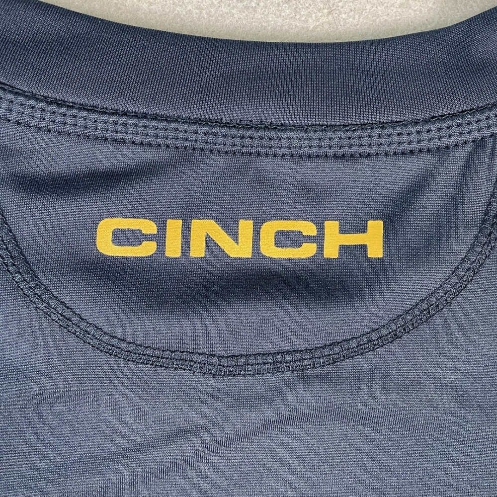 Cinch Shirt Mens L Navy Blue Long Sleeve Graphic Performance Tee Stretch Active - Picture 8 of 11